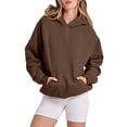 thumbnail image 2 of Womens Sweatshirt Women's Solid Color Sweatshirt Women Solid Basic Letter Loose Hoodie Sweatshirt Long Sleeve Pocket Drop Shoulder Pullovers Top, 2 of 5