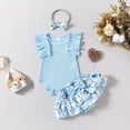 thumbnail image 2 of TOWED22 Newborn Baby Girl Clothes Daisy Print Shorts Sleeve Romper Ruffle Bloomer Shorts Headband Set Infant Summer Outfits(Sky Blue,0-3 M), 2 of 9