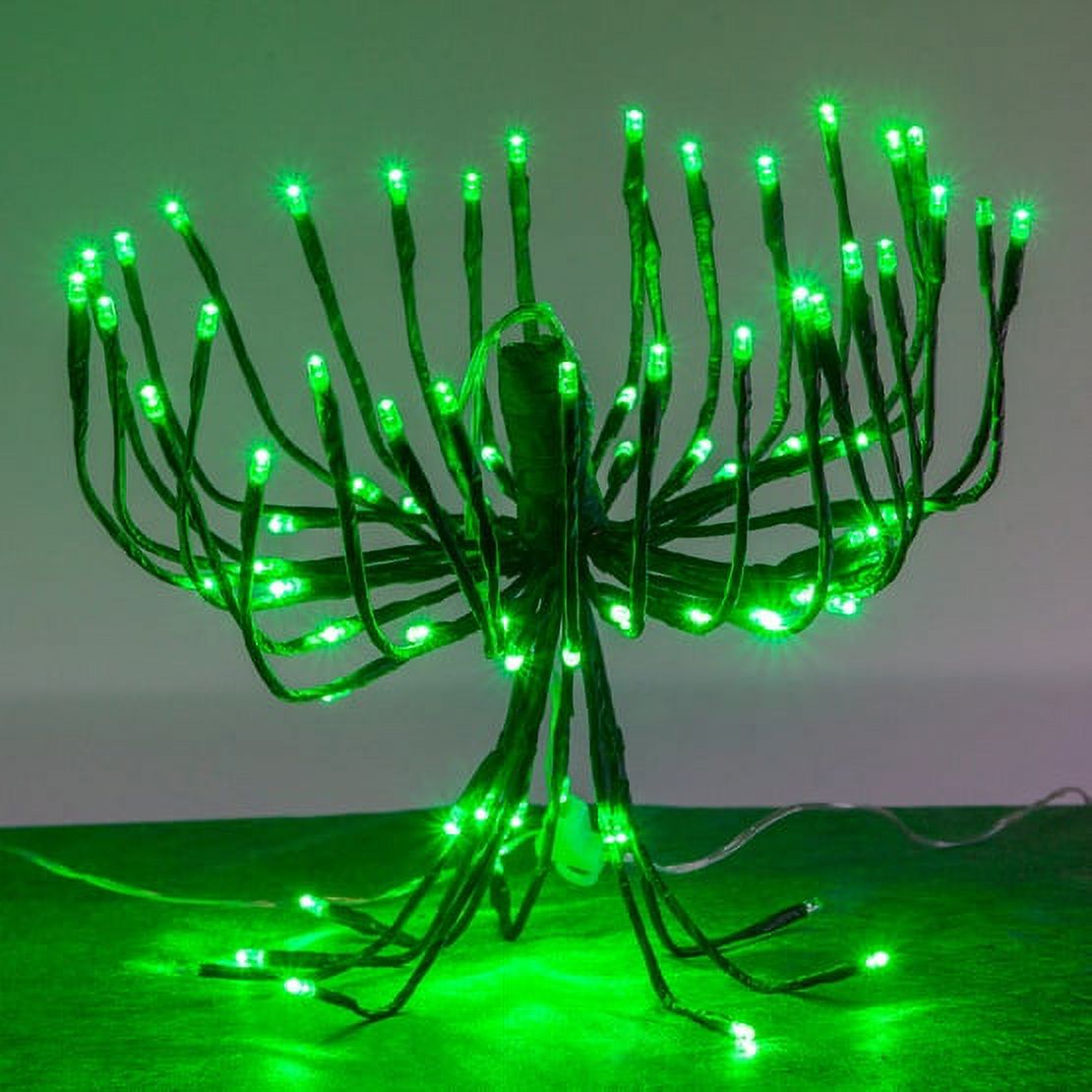 Wintergreen Lighting LED Starburst 5mm Light Balls, Lighted Branches, Halloween Decorations, 15in Green Branches/Green Twinkle Lights, Set of 3