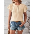 thumbnail image 2 of Women Summer Dressy Pleated Petal Cap Short Sleeve Tops Elegant Casual Loose Fit Tunic Blouse Tees  M, 2 of 8