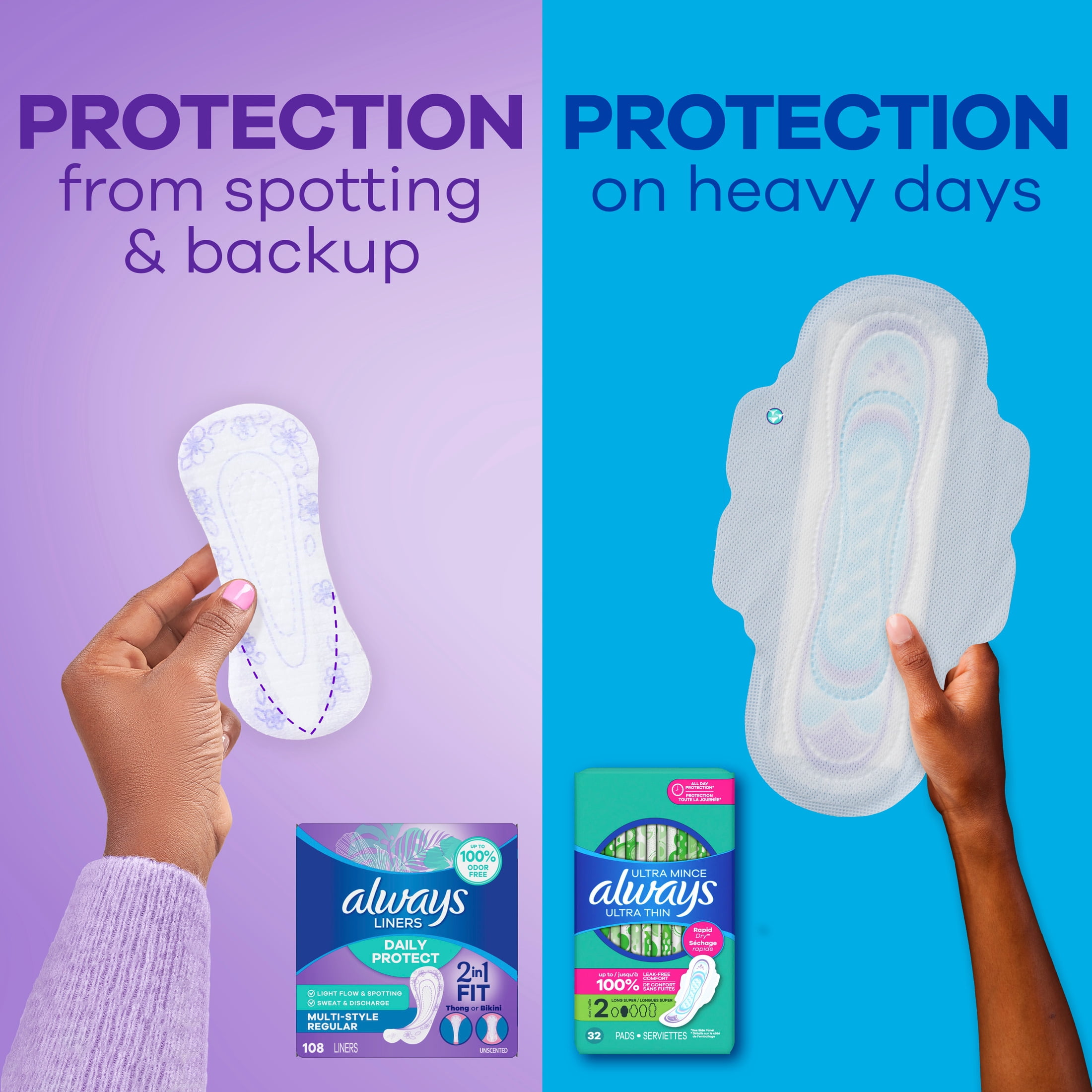 Always Daily Protect Multi-Style Liners, Regular, Unscented Panty Liners, 108 Count