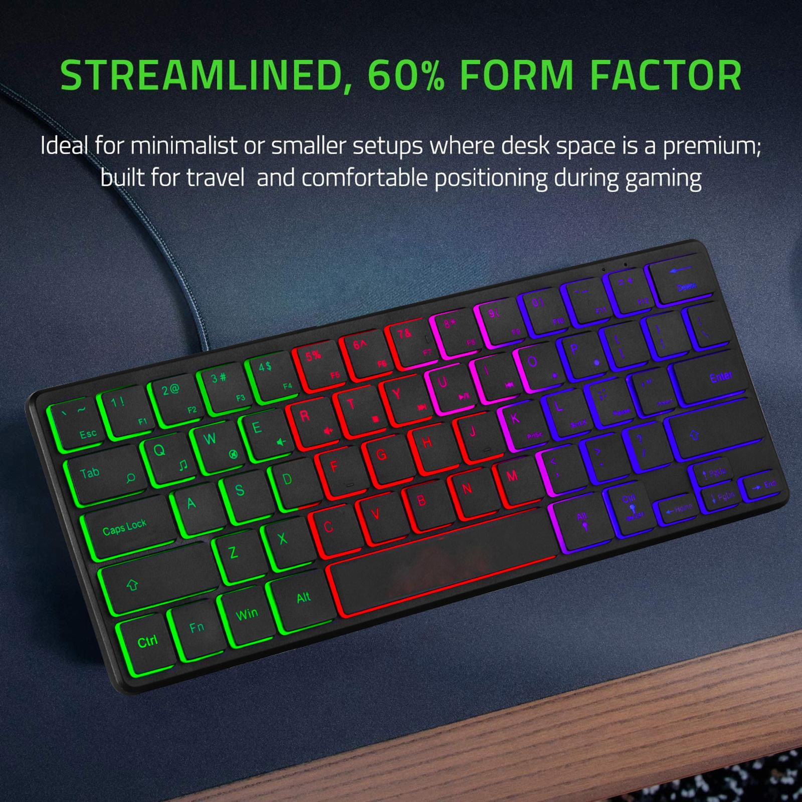 Gaming Keyboard Mini Mechanical Illuminated Compact Ergonomic Game Waterproof Three-Color for Typist Travel Business Windows