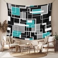 thumbnail image 2 of Teal Blue Black Geometric Large Tapestry for Bedroom Wall Hanging Tapestry, Modern Abstract Art Block Ceiling Backdrop Tapestries Poster Blanket Wall Decor for Teens Room Living Room Dorm 86" x 104", 2 of 8