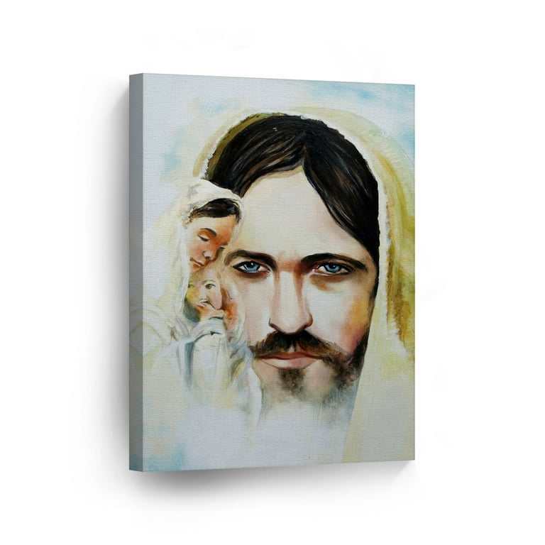 Smile Art Design Son of God Jesus and Virgin Mary Painting Canvas Wall Art Print Jesus Christ Religious Living Room Bedroom Office Home Decor