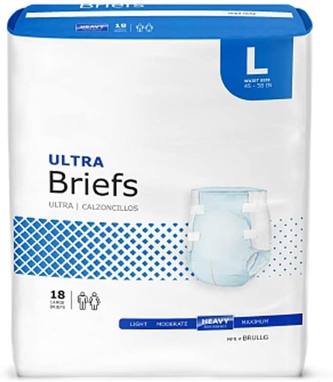 Adult Incontinent Briefs. Case of 72 Disposable Adult Briefs. Large