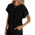 thumbnail image 2 of Hauts d'Été à Manches Courtes pour Femmes en Tricot Texturé Col Rond T-Shirts pour Enseignants Noir G, 2 of 9