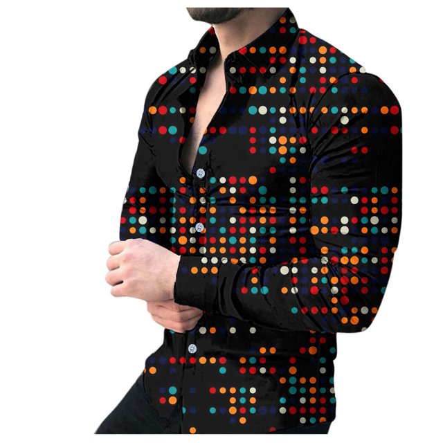 Camisas Casuales Para Hombre Camisa informal con botones para hombre, camisa con solapa hacia abajo, camisa estampada de manga larga a la para hombre, camisa cárdigan de trabajo diario (Red, XXL)