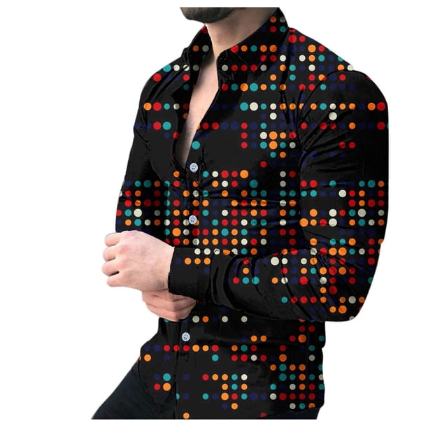 Camisas Casuales Para Hombre Camisa informal con botones para hombre, camisa con solapa hacia abajo, camisa estampada de manga larga a la para hombre, camisa cárdigan de trabajo diario (Red, XXL)