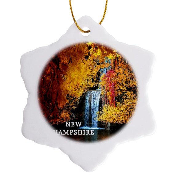 3drose, New Hampshire Waterfall in Autumn, 3 inch Snowflake Porcelain Ornament