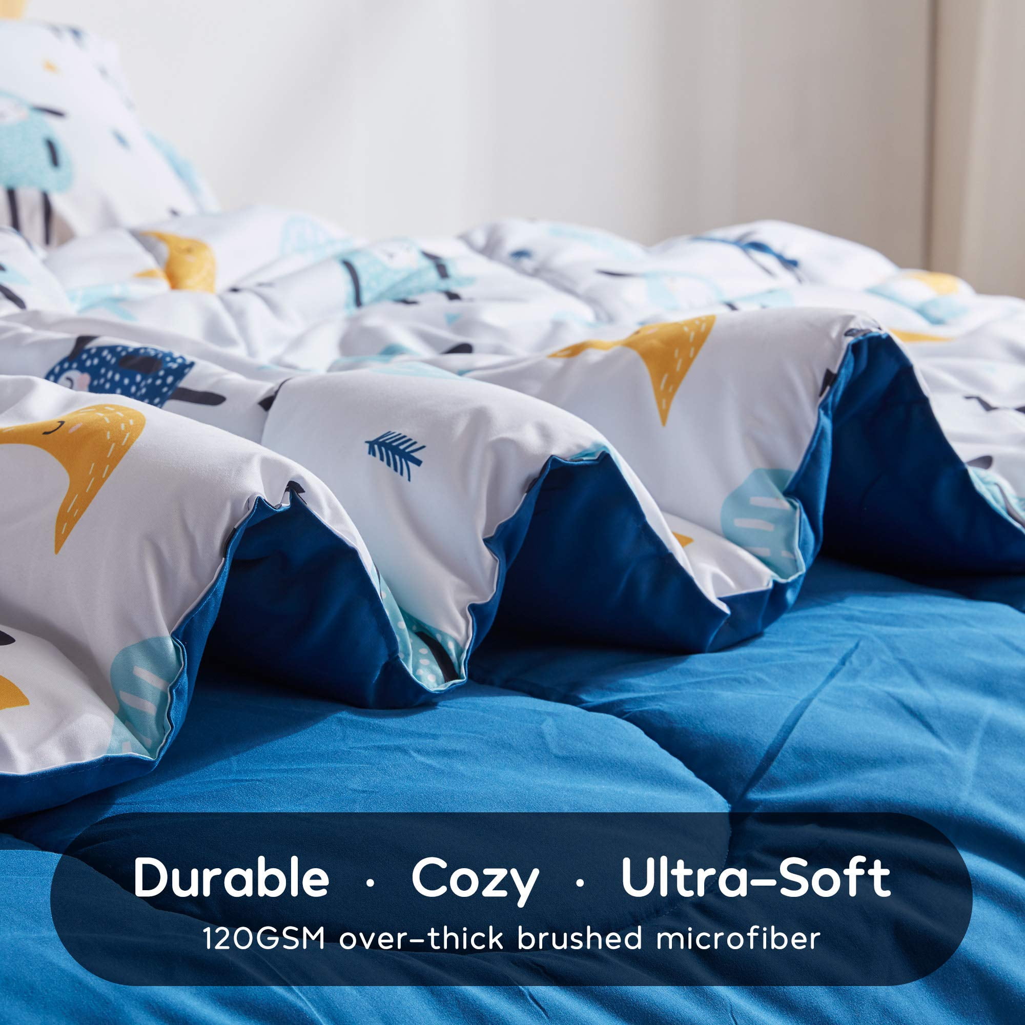 Sleep Zone Kids Full/Queen Bedding Comforter Set - 7 Pieces Super Cute & Soft Bedding Sets & Collections with Comforter, Sheet, Pillowcase & Sham - Fade Resistant Easy Care (Blue Sheep)