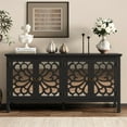 thumbnail image 6 of Heynemo Buffet Cabinet with Mirror Butterfly Carved Door, 63" Sideboard with Adjustable Shelves, Modern Media Console for Entryway, Living Room, Kitchen, Black, 6 of 8
