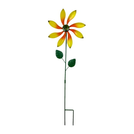 hengtong Iron Daisy Wind Spinner with Stake Kinetic Yard Art for Lawn Outside Pathway yellow