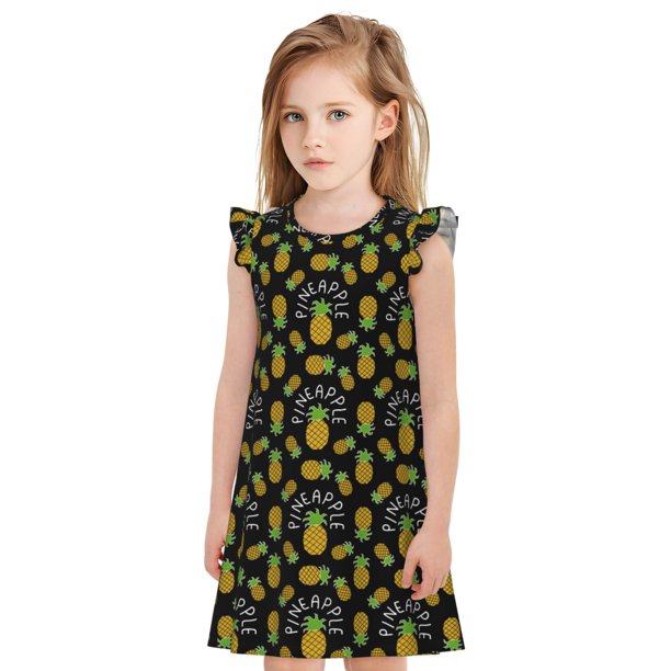 Fotbe Pineapple Vestido de Dormir para Niñas de 3 a 10 Años, Mangas Cortas, Estilo Princesa, Pijama Camisón con Mangas Voladas-XX-Large