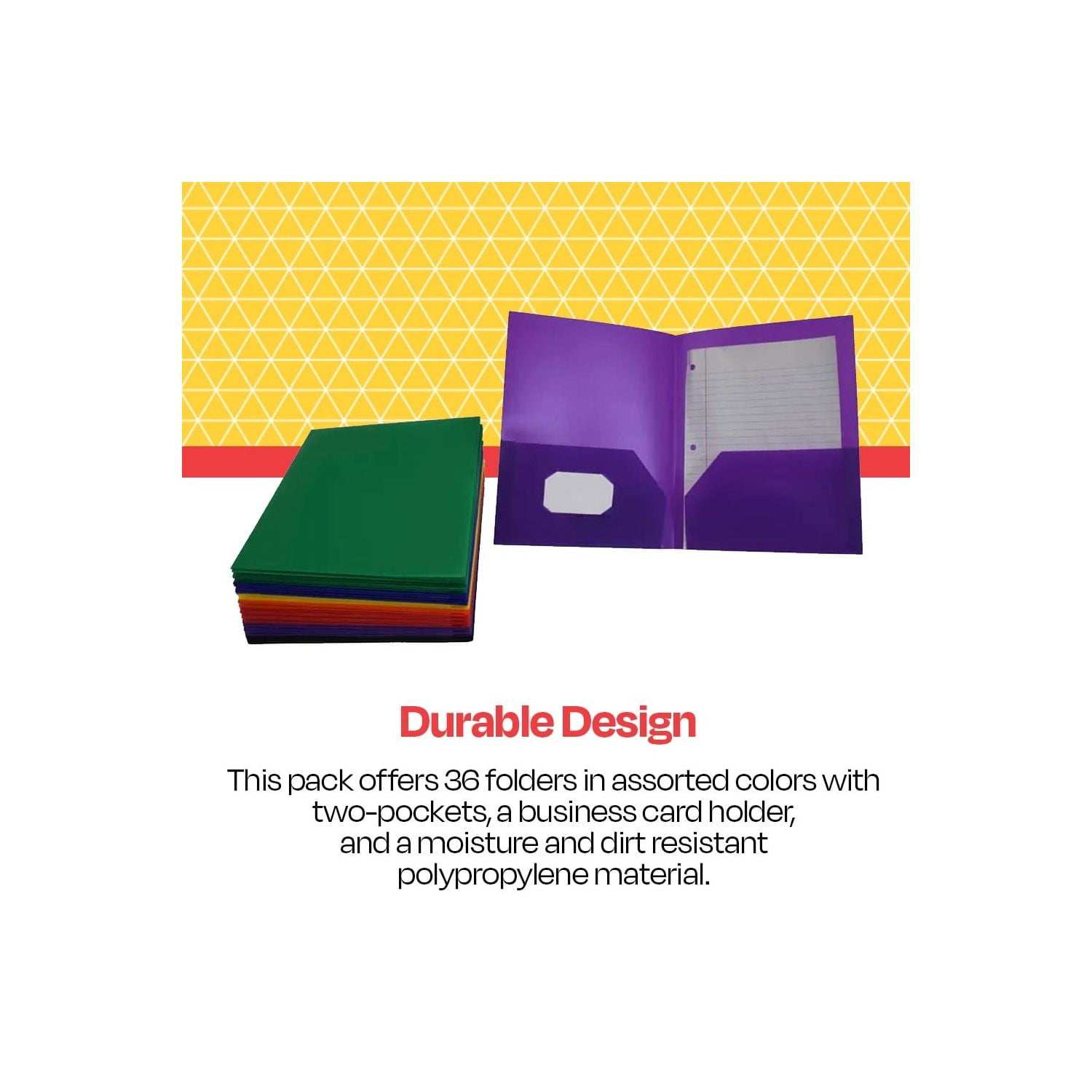 2-Pocket Poly Folders, Assorted Colors, Pack of 36