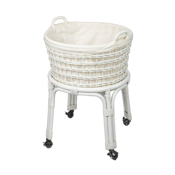 Rolling Wicker Laundry Basket and Hamper with Fabric Liner and Stand