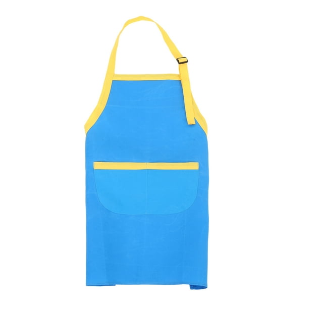 Delantal infantil con correa de cuello ajustable y 2 bolsillos para niños y niñas, ideal para jardinería, pintura, repostería y juegos de rol Azul cielo y amarillo