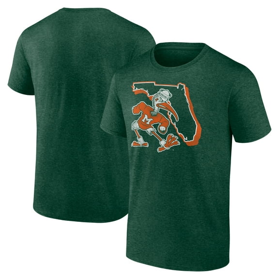 Men's Green Miami Hurricanes Inlay State Fade Tri-Blend T-Shirt