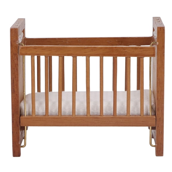 Falleo Clearance Miniature Crib 1/12 Scale Cute Style Oak Material Vivid Attractive Dollhouse Crib Props Toys for Decoration Maroon