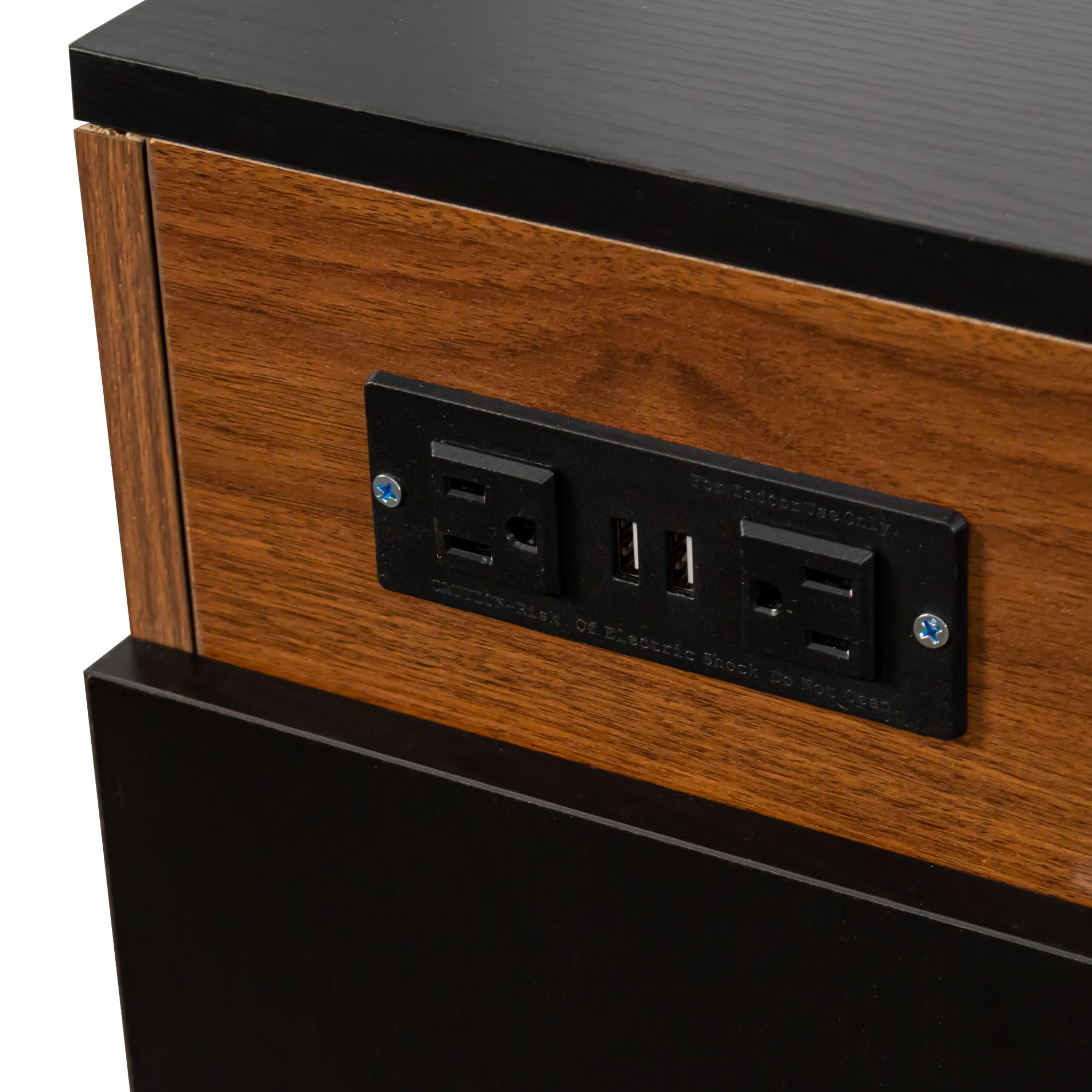 Noble House 118" Extendable Dining Table, Console-to-Table with Outlet, 5 Leaves & Panel Storage, Walnut + Black