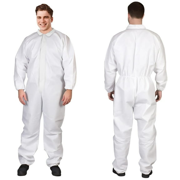 Disposable Coveralls, 4X-Large. Pack of 25 White Microporous Hazmat Suit Costume. 60 GSM Painters Suit Disposable. Lab Coveralls with Zipper Front Entry, Elastic Wrists and Ankles