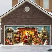 Large Christmas Garage Door Cover 16x7 ft, Polar Express Snowman Garage Door Banner Decor, Vintage Believe Train Backdrop for Outdoor Indoor Xmas Eve Wall Decor