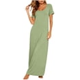 thumbnail image 3 of VBVC Women's Short Sleeve Crew Neck Maxi Nightgown, Ladies' Soft Stretchy Long Lounge Dress, Sleepwear Casual Home Dress For Women,Green,S-2XL, 3 of 8