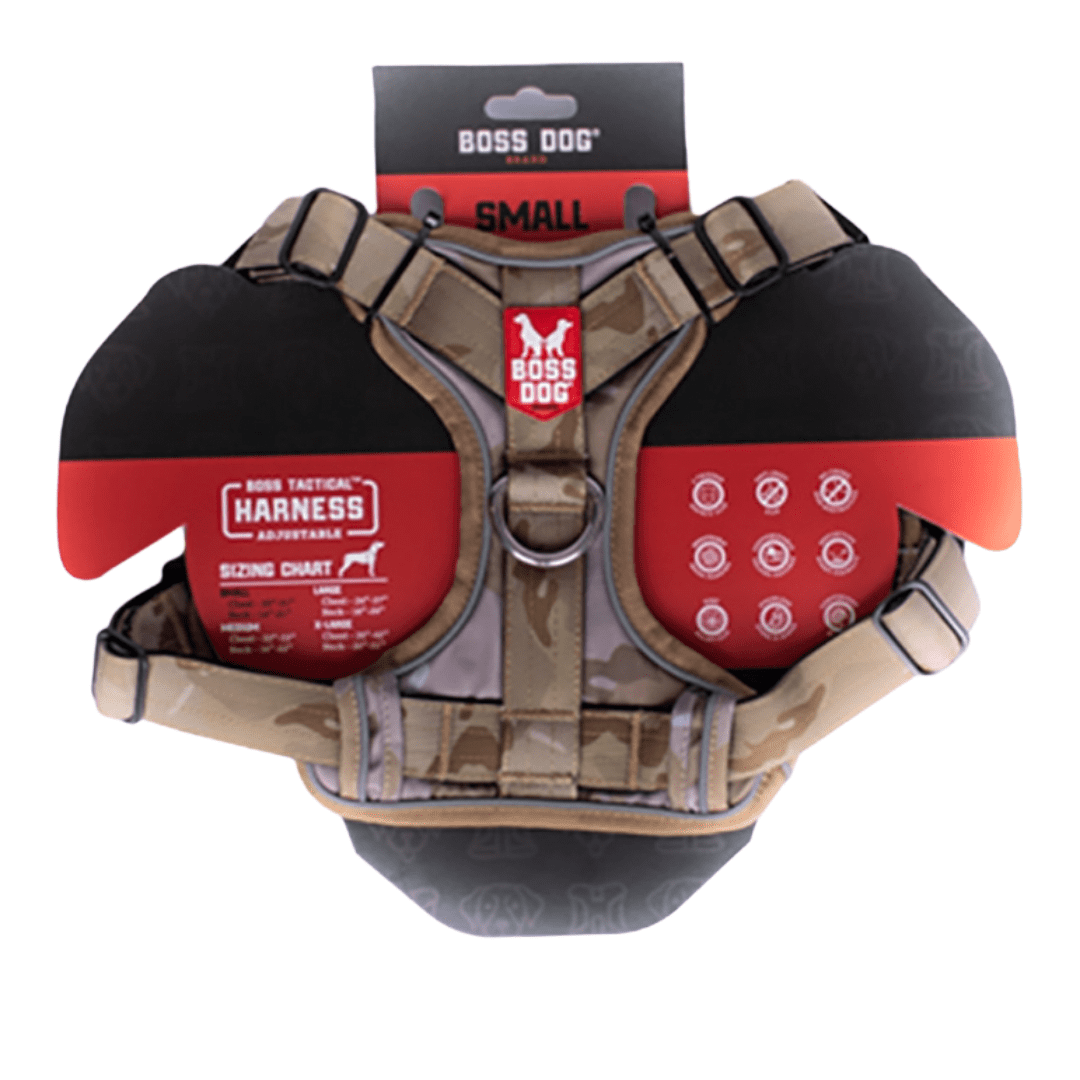 Boss Dog ProSeries Dog Harness No Pull Padded Reflective Durable ,Tan Camo, SM