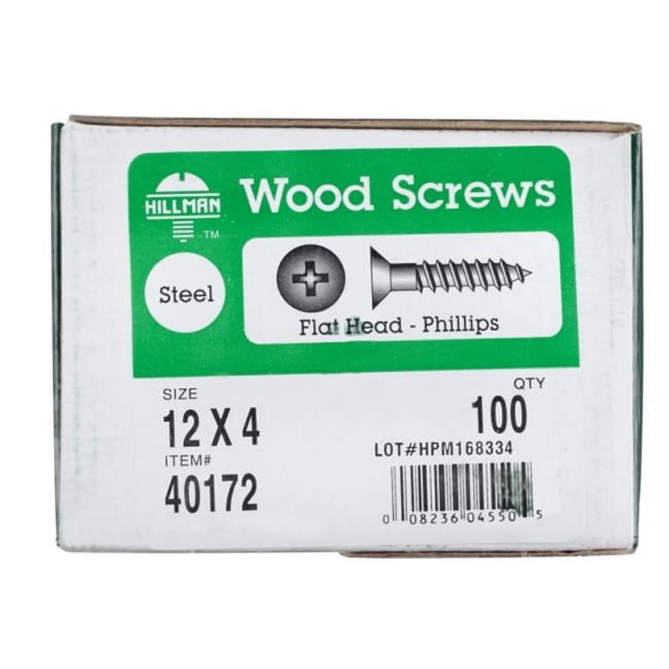 Hillman 40172 12 x 4 in. Phillip Flat Head Zinc Plated Steel Wood Screws