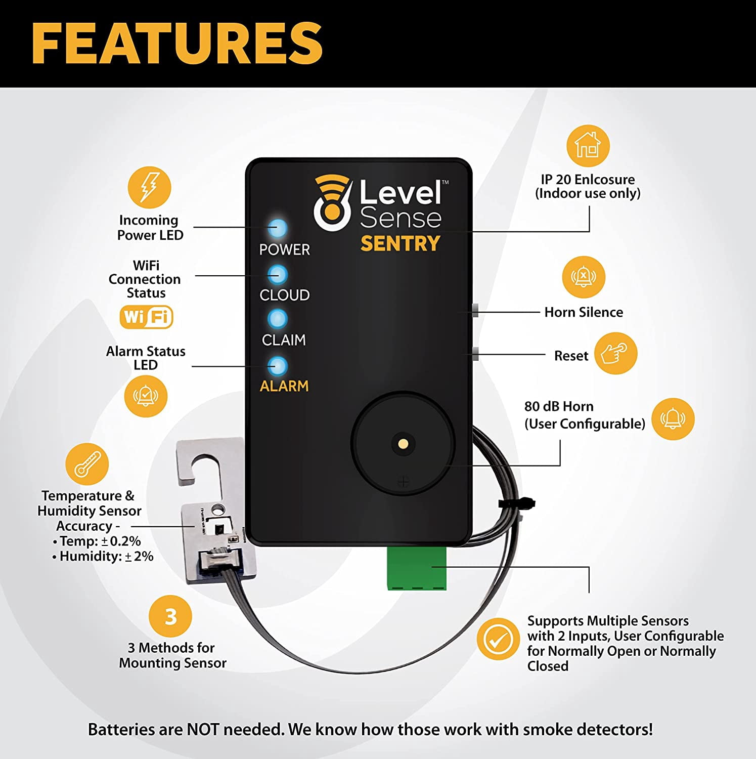 Freezer Temperature Alarm with Email, Wi-Fi Enabled, 4 Foot. Sensor