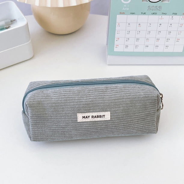 Estuche para lápices de pana retro de color sólido, de gran capacidad, para estudiantes, para guardar artículos de papelería, bolso de maquillaje portátil, bolso de mano de alta gama, estuche para láp
