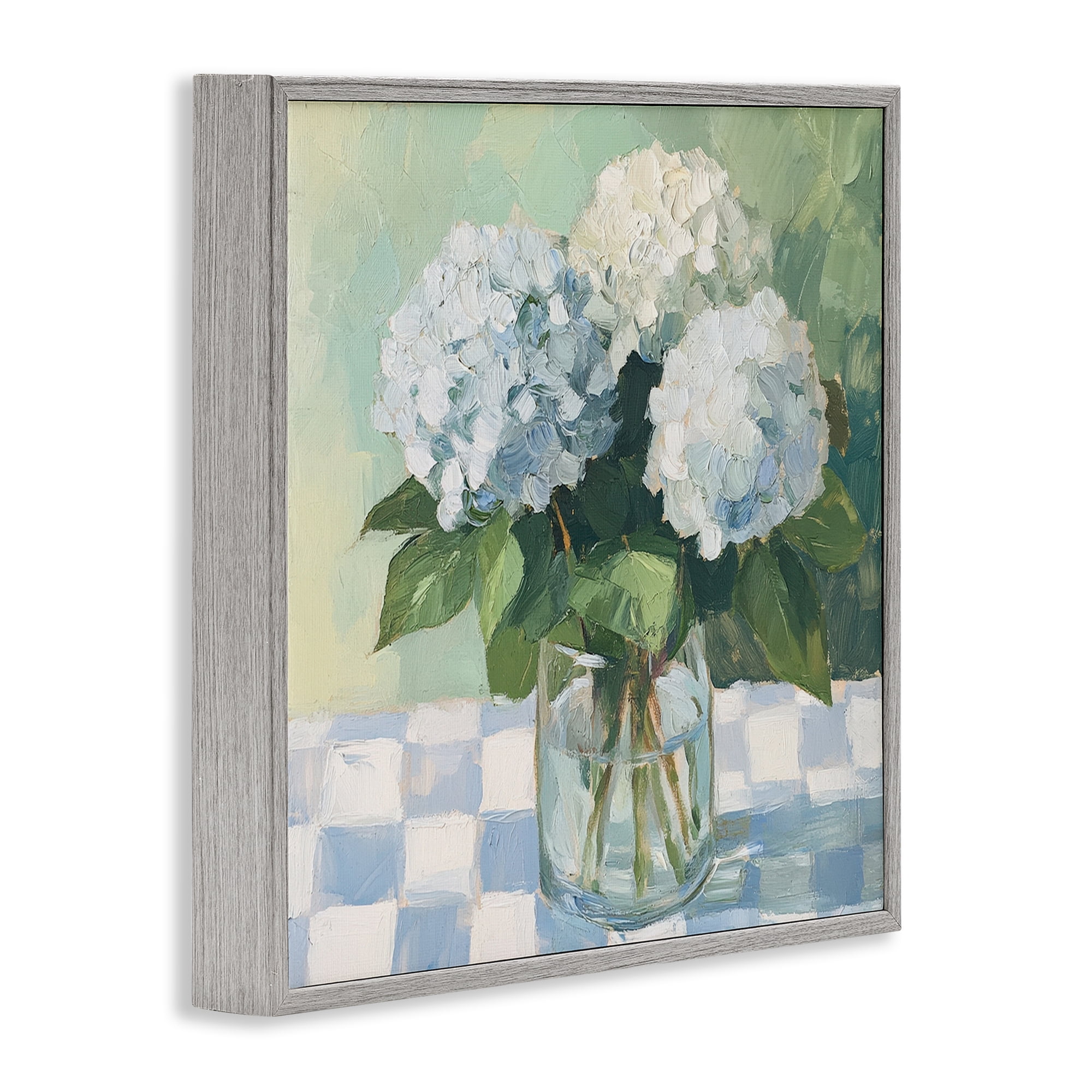 Stupell Industries Hydrangea Picnic on Checkered Gray Framed Giclee Art, design by Petal Prints Design
