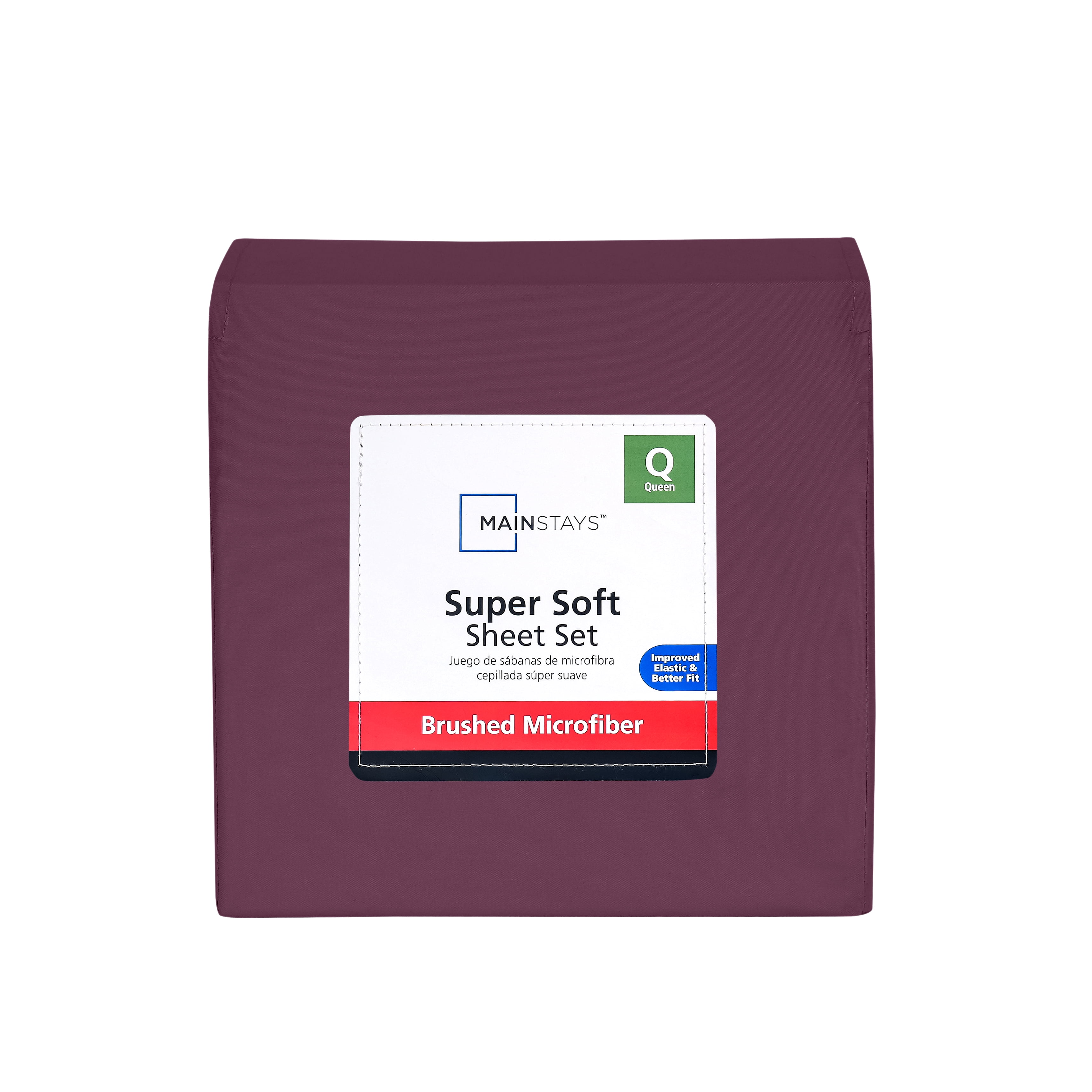 Mainstays Super Soft Brushed Microfiber Bed Sheet Set, Purple Eggplant, Queen, 4 Piece