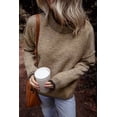 thumbnail image 4 of FOLUNSI Mock Neck Sweater: Chic Khaki Trim, Drop Shoulder, Long Sleeves, 4 of 8