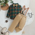 thumbnail image 3 of GYRATEDREAM Baby Toddler Baby Boys Christmas Gentleman Plaid Print Outfit Bow Tie Shirt+ Suspender Pant Clothes Sets Infant Dress Suit Wedding Outfit for 18-24M Multi-color, 3 of 9
