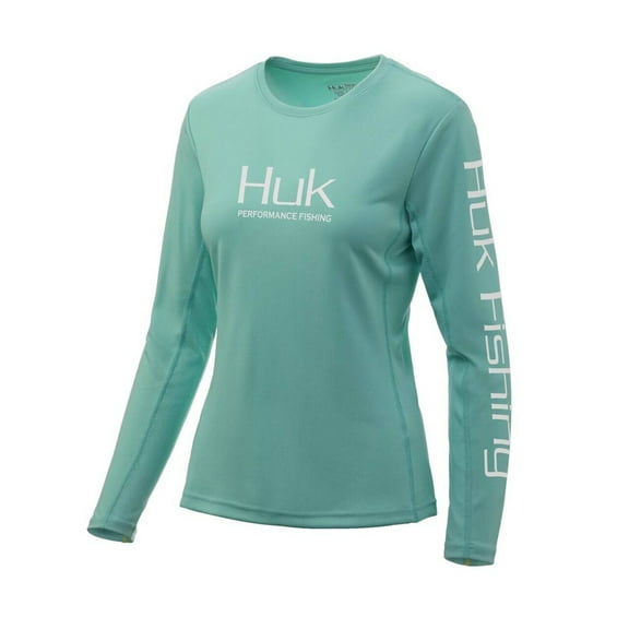 HUK Womens Icon Sleeve Bright Teal, XSmall Long Sleeve Shirt