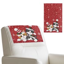 SCRAWLGOD Christmas Cats Holly Snowflake Snow Print Red 2 Piece Non Slip Headrest Cover for Furniture Slipcovers,PU Leather Recliner Headrest Protector 17x27in Head Protector Cover for Home Decor