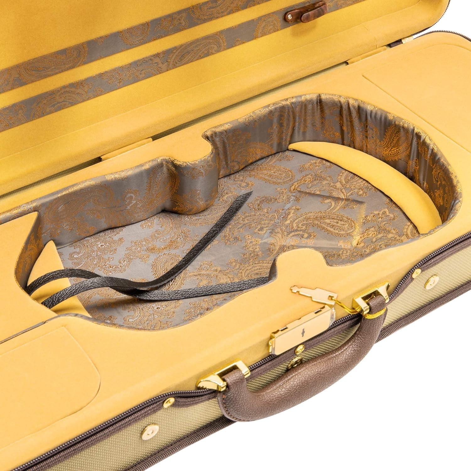 MI&VI NF-9001CC Maestro Hard-Shell Violin Case 4/4 (Full Size) Polishing Cloth Included | Luxury Silk Interior | High-Density | Adjustable Straps | Hygrometer | Thermometer (Beige)