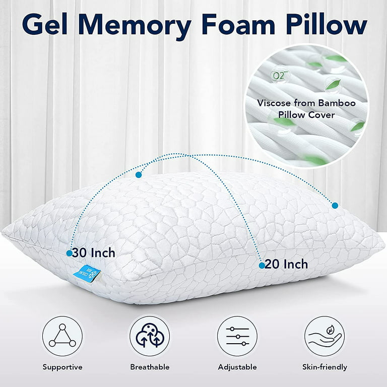 QUTOOL Luxury Cooling Memory Foam Pillows 2 Pack, Bamboo Bed Pillows Queen  Size Set of 2, Adjustable Gel Pillows for Side, Back Sleepers with