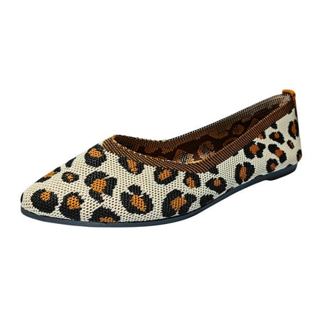 

nsendm Female Shoes Adult Shoes for Women Casual Dressy Print Knitted Mesh Pointed Flat Sole Casual Single Shoes Casual Shoes for Women Size 9 Brown 7
