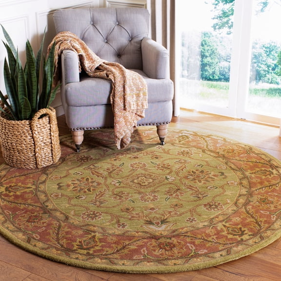 Safavieh Golden Jaipur Dreda Bordered Wool Area Rug, Green/Rust, 3'6" x 3'6" Round