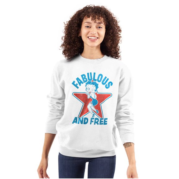 Betty Boop Cartoon Fabulous and Free Women Crewneck Sweatshirt Brisco Brands S