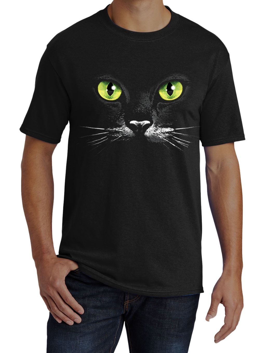 Men's Black Cat Short-Sleeve Black T-Shirt - Medium