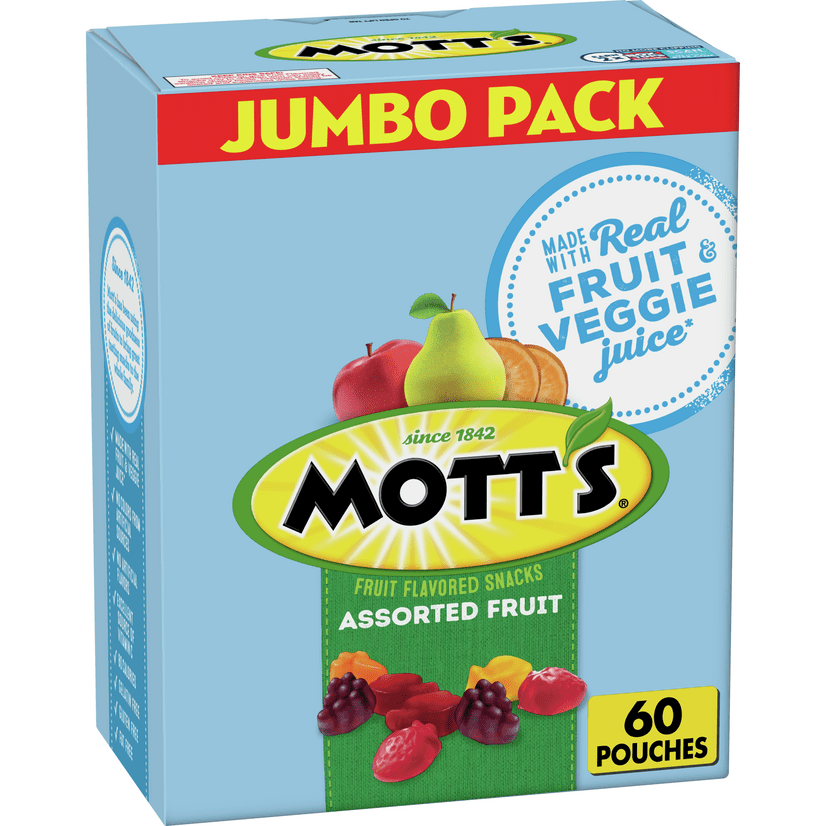 Mott’s Fruit Flavored Snacks, Assorted Fruit, 60 ct, 0.8oz each