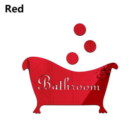 3D DIY Bathtub Pattern Decals Home Decoration Living Room Bathroom Door Plate Mirror Surface Washroom Entrance Sign Wall Sticker RED