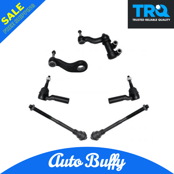TRQ 6 Piece Steering Suspension Kit Idler w/Bracket Pitman Arm Inner Outer Tie Rods