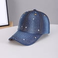 thumbnail image 2 of Rhinestone Denim Baseball Cap for Women Studded Faded Blue Jean Crystal Bling Cap Adjustable Trucker Hat Glitter Sequin Fashion Caps Sun Protection Outdoor Hat 2026 Fall Outfits, Blue, 2 of 7