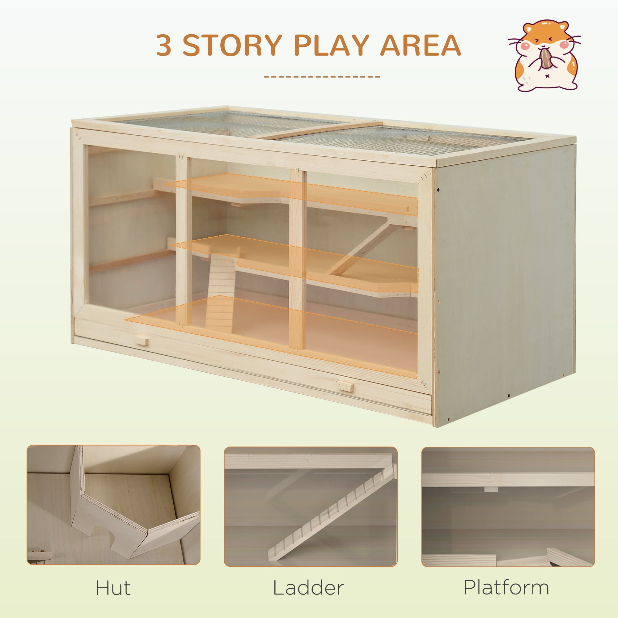 PawHut Wooden Hamster Cage Hutch and Exercise Play House Pen
