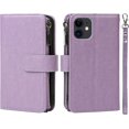 thumbnail image 5 of Wallet Case Compatible with iPhone 12 Mini,[6 Card Slots] [Wrist Strap] [Stand Feature] Detachable 2 in 1 Magnetic Zipper Leather Slim Cover Case for iPhone 12 Mini,5.4 inch Purple, 5 of 18