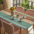 thumbnail image 3 of Farmhouse Teal Blue Brown Table Cloths for 4 Foot Rectangle Tables, Vintage Wooden Striped Patio Waterproof Elastic Fitted Tablecloths, Washable Rectangular Table Cover for Camping, 3 of 8
