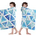 thumbnail image 4 of Blue Watercolor Triangle Pattern Hooded Bath Towel，60"x35" for Ages 3 To 12 Kids, Quick Dry Lightweight Soft Microfiber Hood Beach Towel Cover Up for Kids, 4 of 7